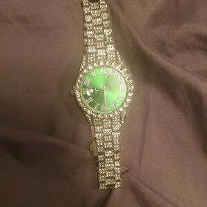 Silver and Green Rhinestone Watch